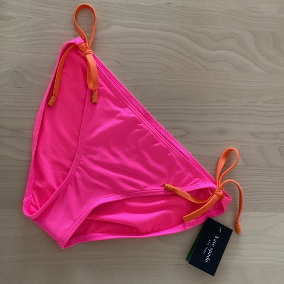 Kate Spade New York Contrast Trim String Bikini Bottoms Radiant Pink Orange Trim - Picture 3 of 12
